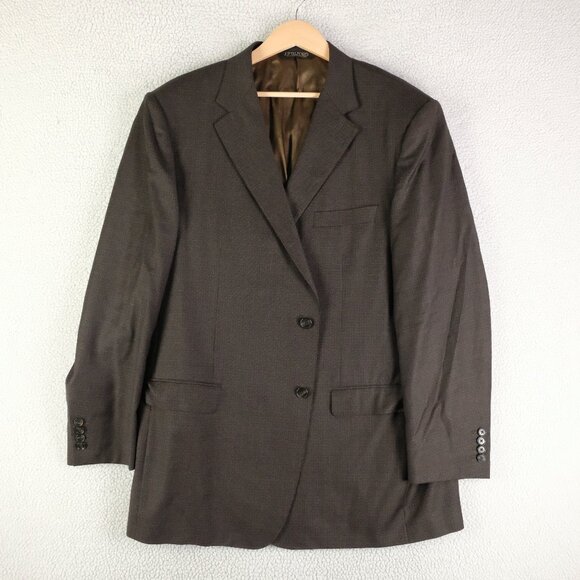 Jp Tilford Samuelsohn Blazer Mens 46L Brown Check Two Button Double Vented Wool - Picture 1 of 14